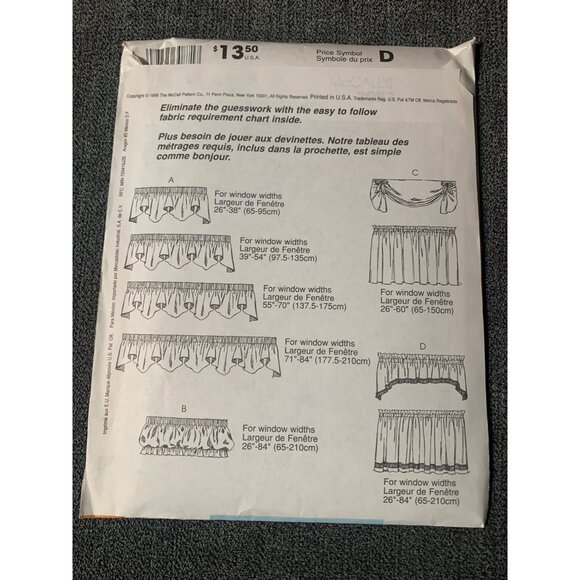 McCall's Home Dec Window Valance & Cafe Curtains Sewing Pattern 3087 uncut - Picture 2 of 2